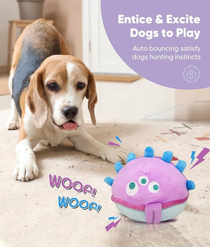 Petbobi Interactive Dog Toys Ball, USB Rechargeable Moving Dog Toy with Barking Sounds, Plush Monster Ball with Washable Cover, 4.9" Pet Toy for Small & Medium Dogs, Christmas & Birthday Gift