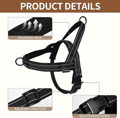No Pull Dog Harness and Leash Set-Reflective Vest with Handle&5FT Dog Leash with Car Seatbelt Clip,Breathable Mesh&Quick Fit Dog Harness Easy for Medium Large Dogs Training Walking (Black,S)