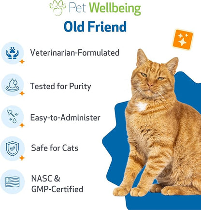 Pet Wellbeing Old Friend for Senior Cats - Supports Immune System Health, Joint Mobility, Healthy Energy Levels, Alfalfa, Reishi - Veterinarian-Formulated Herbal Supplement 4 oz (118 ml)