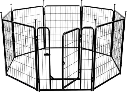 Amazon Basics Dog Playpen, 8 Panels Metal Fence with Door, Foldable for Indoor and Outdoor Use, Suitable for Small to Medium Sized Dogs, 30 Inch Height, Black