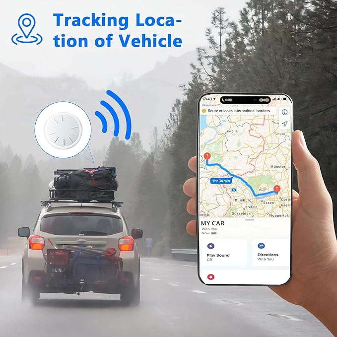 GPS Tracker for Vehicles, No Monthly Fee, 2 PCS Tracker Device for Vehicles, Real-Time Car Tracker, Work with Find My (iOS Only), Magnetic Mini Car Tracker Device Hidden with Waterproof Case