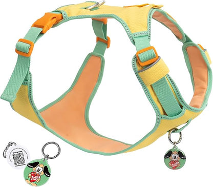No Pull Dog Harness for Small Dogs & Puppies, Lightweight Escape Proof Adjustable Dog Harness with Pocket, Front & Back Clip, Reflective Soft Vest with ID Tag, for Running Walking, Yellow