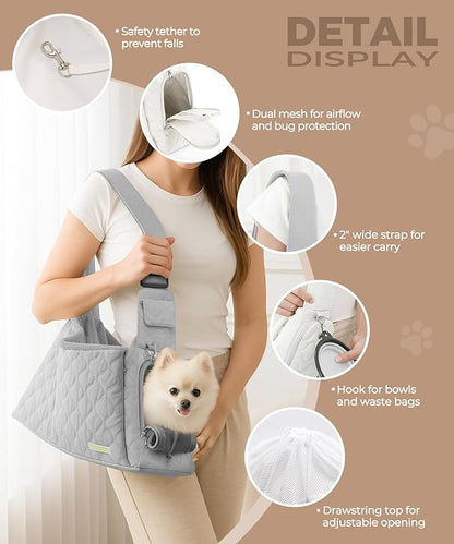 JourCraf Dog Carrier Sling for Small Dogs, Front Cat Sling & Cats Up to 15 lbs, Dog Purse with Adjustable Strap Front Zipper Pocket, Double Safety Feature, Hands Free for Travel