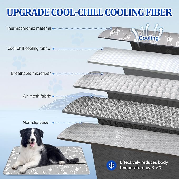 MH MYLUNE HOME Upgrade Cooling Mat for Pets, 44”x32” Cool-Chill Fiber Reinforced Padding, Heat-Absorbing Color-Changing Pet Pad, Foldable/Washable Summer Bed