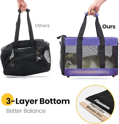 Conlun Dog Carrier Soft Sided, Large Cat Carrier with Inner Safety Leash, Pet Transport Carrier for Large Cats and Medium Dogs up to 20 Lbs, Collapsible Travel Puppy Carrier Bag -Purple L