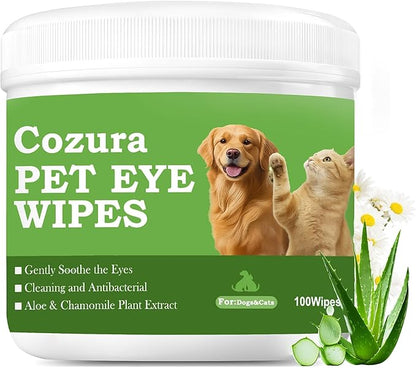Dog Eye Wipes, Tear Stain Remover for Dogs & Cats - 100ct Hypoallergenic Pet Eye Cleaning Pads for Crust, Gunk & Discharge - Gentle Grooming Wipes for Sensitive Eyes, Wrinkles & Folds
