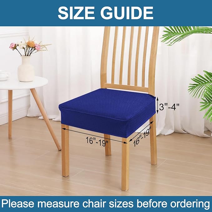 Smiry Waterproof Seat Covers for Dining Room Chairs Set of 4, Stretch Jacquard Removable Washable Chair Seat Slipcovers Protector, No Rear Covers, Royal Blue