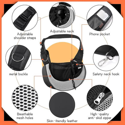 YUDODO Pet Sling Carrier for 5-9 lbs Small Dogs & Cats – Hands-Free Puppy Carrier with Safety Hook, Large Zipper Pocket, Soft Breathable Mesh, Adjustable Strap & Reflective Strip (Gray 3.0 M)