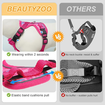 BEAUTYZOO Cat Harness and Leash for Walking, Escape Proof Soft Adjustable Vest Harnesses for Small Cats Kittens, Easy Control Breathable Reflective Strips Jacket, Rose, S