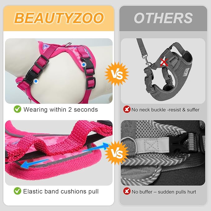 BEAUTYZOO Cat Harness and Leash for Walking, Escape Proof Soft Adjustable Vest Harnesses for Medium Large Cats, Easy Control Breathable Reflective Strips Jacket, Rose, M
