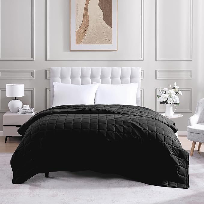 Casa Platino Black Blanket Twin Size - Pre-Washed Ultra Soft Quilted Blanket - Lightweight Twin Size Blanket - All Season Twin Blanket - Premium Microfiber Down Alternative Blanket Twin Size