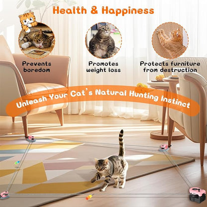 Interactive Cat Toy for Indoor - Automatic Cat Treadmill with Remote Control, 3 Speeds, Quiet Motor & Durable Design | Indoor Chase Hunting Feather Toys for Fitness, Playtime & Energy Release (Pink)