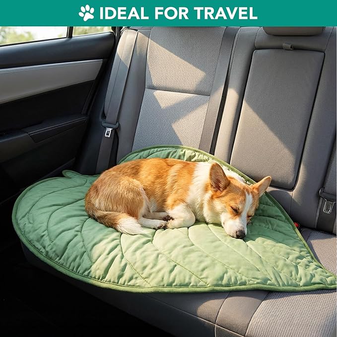 PetAmi Dog Cooling Mat, Leaf Shape, Reversible Cooling Nylon Blanket Soft Fleece Pet Pad for Dogs Cats, Summer All Season Use Q-Max>0.3, Medium 42x48 in, Sage Green