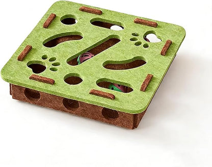 Interactive Cat Puzzle Toy, Scratch Puzzle Enrichment Box with Bell, Felt Maze Box, Mental Stimulation Toy for Cats, Self Play Fun Exercise Hide Seek Moving Cat Toy for Bored Cats