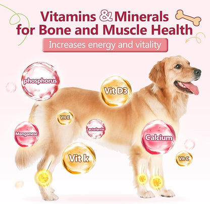 Glucosamine for Dogs, Joint Supplement for Dogs, Chondroitin, MSM, Hemp, Turmeric, Omega 3 for Pain Relief & Skin Health, Dog Hip and Joint Supplement with Calcium Support Bones Health, 120 Chews