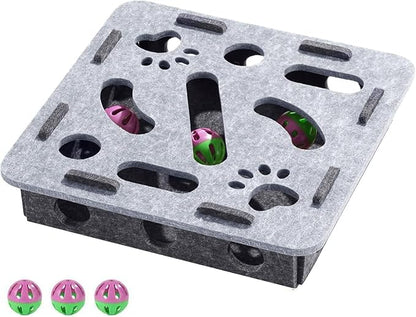 Cat Scratch Puzzle Enrichment Box, Kitten Nail File Scratcher, Interactive Cat Nail File Enrichment Box, Mental Felt Maze Box Stress Free Alternative to Clippers And Grinders (Grey, No Install)