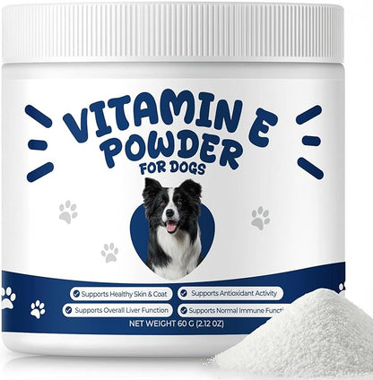 Vitamin E for Dogs Powder - Dog Vitamins & Antioxidant Support - Skin & Coat Support, Immune & Liver Function - Daily Dog Supplements & Vitamins with Fish Oil & Zinc - 60 g