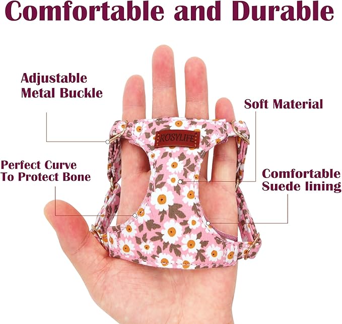 No Pull Dog Harness & Leash Set, Adjustable XX-Small, Pink Daisy, Fashionable, Cute, Stylish, Escape Proof, Includes Leash