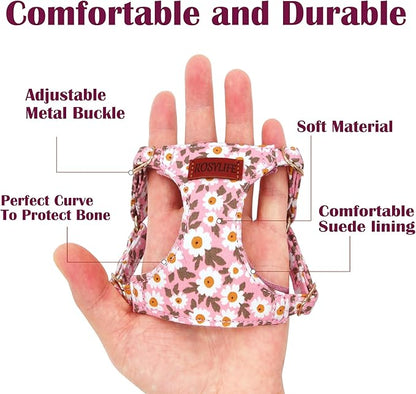 No Pull Dog Harness & Leash Set, Adjustable XX-Small, Pink Daisy, Fashionable, Cute, Stylish, Escape Proof, Includes Leash