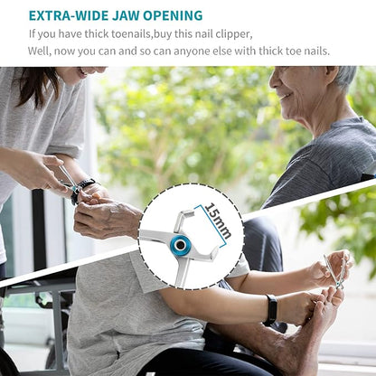 SZQHT Ultra Wide Jaw Opening Nail Clippers Set, Toenail Clippers for Thick Nails, Heavy Duty Nail Cutter, Stainless Steel Toe Nail Clippers for Seniors, Men & Women Manicure,Pedicure,Big(Sliver)