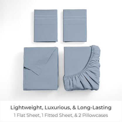 Mellanni Twin XL Sheet Set - 4-Piece Iconic Collection Bedding, (Including 2 Pillowcases), 16-Inch Deep Pocket, Easy Care, Extra Soft, Cooling Sheets, Brushed Microfiber - Blue Hydrangea