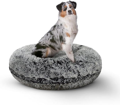 Bessie and Barnie - Luxury Extra Plush Faux Fur Bagel Pet/Dog Bed (Midnight Frost, Me)