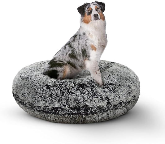 Bessie and Barnie - Luxury Extra Plush Faux Fur Bagel Pet/Dog Bed (Midnight Frost, Me)