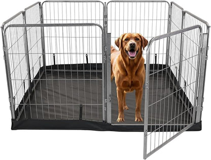 Dog Playpen w/Square Bottom Floor Cover - 32 inch, 8 Panel Portable Grey Metal Pet Play Pen for Small & Medium Dogs - Indoor/Outdoor Kennel Cage for Home, Yard, RV, or Camping