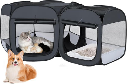 Portable cat playpen, 2-in-1 Dog playpen Indoor, Puppy Dog Play Pen for Indoors, cat cage Crate for Dogs Indoor, Independently Usable cat Tents for Indoor Cats, Collapsible pet playpen(Large)