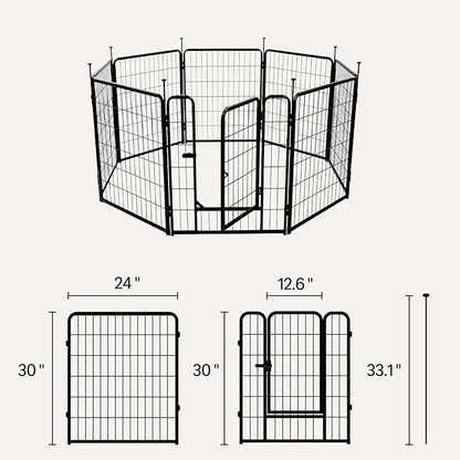 Amazon Basics Dog Playpen, 8 Panels Metal Fence with Door, Foldable for Indoor and Outdoor Use, Suitable for Small to Medium Sized Dogs, 30 Inch Height, Black