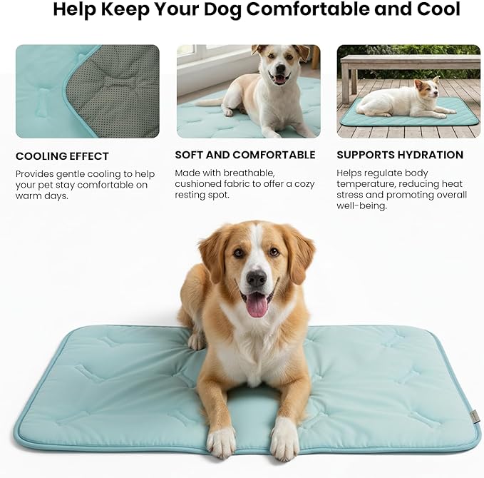 Self Cooling Mat for Dogs & Cats, 31x28.5 Soft Breathable Cold Crate Pad for Pet, Portable Washable Kennel Bed for Outdoor Summer with Non-Slip Bottom and Chill Cool Fiber, Sky Blue