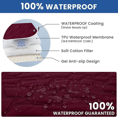 Waterproof Dog Blanket, Non-Slip Soft Pet Bed Cover, Couch Cover for Dogs Washable, Protects Sofa, Furniture, Crate, Car, Tear Resistant Leakproof Pet Blanket Christmas (82x82 Inch, Burgundy)