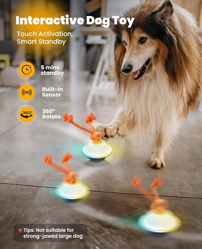 Xeuch Interactive Dog Toys, Automatic Moving and Rolling LED Light Up Dogs Ball with Rope, Motion-Activated Wicked Ball for Small Medium Pup, Stimulation Toy for Boredom Relief