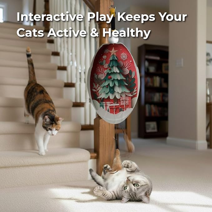 OtterVerz 11 Interactive Cat Toys for Indoor Cats, Automatic Concealed Hide and Seek Hanging Feather Cat Toy, Rechargeable Motion-Activated Enrichment Toys for Bored Adult Cats (Tree Pattern