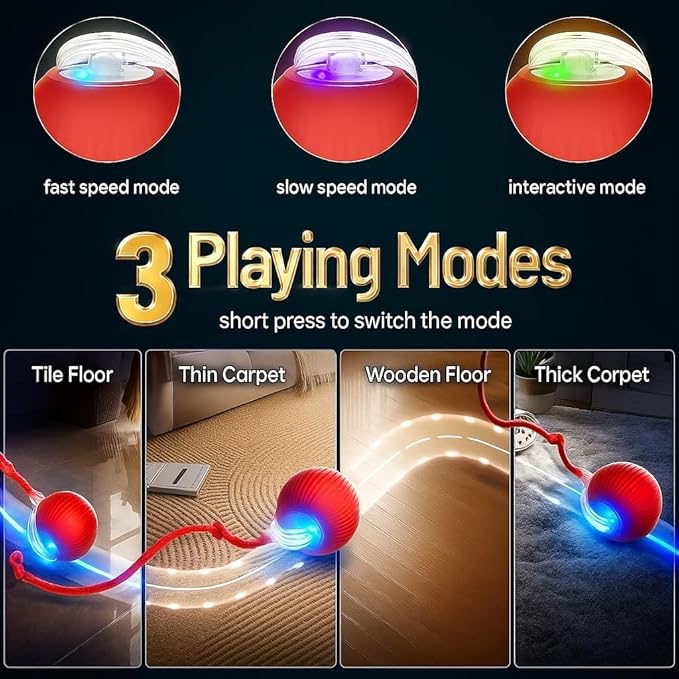 Interactive Cat Toys for Indoor Cats, Smart Automatic Cat Chase Ball Toy, Upgraded Speedy Tail Kitten Toy for Bored Indoor Adult Pets (Red)