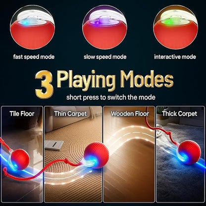 Interactive Cat Toys for Indoor Cats, Smart Automatic Cat Chase Ball Toy, Upgraded Speedy Tail Kitten Toy for Bored Indoor Adult Pets (Red)