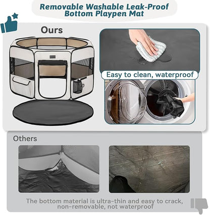 PETSFIT 45.5" Dog Playpen Indoor/Outdoor-Jump-Proof 28.5" Height with Removable Waterproof Mat & Zippered Roof | RV, Camping, Travel Dog Pen | Whelping & Cat Observation Space(45.5"L x 45.5"W x 28.5H)