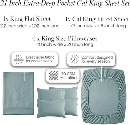 Southshore Fine Living, Inc. 6-Piece California King Sheet Sets, 21-Inch Deep Pocket Cal King Sheet Set, 1 Fitted and Flat Sheet Set, Microfiber Bedding, Steel Blue Pillow Cases, Steel Blue Sheets