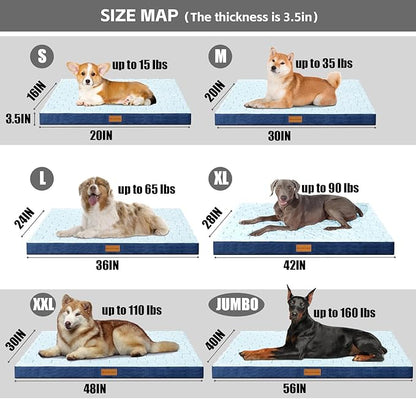 Patas Lague Orthopedic XL Dog Bed Large Sized Dog 42''X28'', Waterproof Soft Comfortable Egg Crate Foam Large Pet Beds Crate Mat with Removable Washable Cover and Nonskid Bottom, Blue