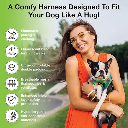 EcoBark Step in Dog Harness - Soft Mesh Dog Vest Harnesses for Puppies and Small Dogs - Reflective Adjustable No Pull and No Choke Halter Harness - Mesh Comfort Padded Body Harness (Tie-Dye, Large)