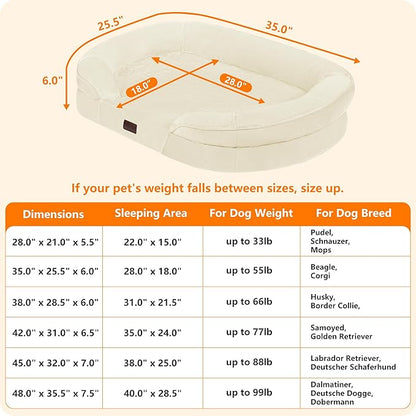 Dwanton Orthopedic Dog Bed for Medium Dogs with Gel Memory Foam, Waterproof Dog Sofa, Washable Pet Bed with Four Sided Bolster Cushion, Removable Cover & Non-Slip Bottom, 36", Beige