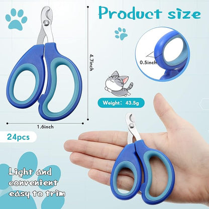 Therwen 24 Pcs Cat Nail Clipper Bulk Cat Nail Trimmer Kitten Claw Clippers Pet Nails Cutter Claw Care for Cats Kittens Bunny Puppy Rabbit Gatos Sharp Safer