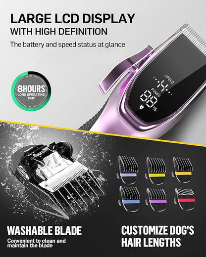 Dog Grooming Kit Dog Grooming Clippers Low Noise Cordless Rechageable Dog Clippers for Grooming 2 Speed 6 Guide Combs for Thick Fur Pet Grooming Kit for Small Large Sensitive Dog Cat(Dark Iris Purple)