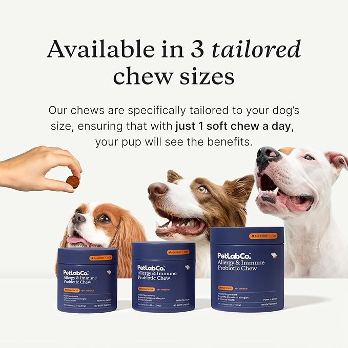 PetLab Co. Allergy & Immune Daily Probiotics for Dogs. Supports Yeast Production, Seasonal Allergies, Intermittent Itchiness, Gut & Digestive Health - 30 Chews for Small Dogs - Packaging May Vary