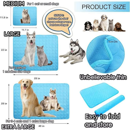 SOMOYA Dog Self Cooling Mat Pet Washable Cooling Pads Blanket Sleeping Kennel Mat,Ice Silk Sleep Mat Pad Non-Toxic Breathable Sleep Bed Beach for Large Dogs Cats (Blue, 27.5x19.7 in)
