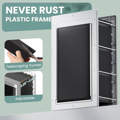 Dog Door 3 Flap, Plastic Dog Door for Wall, Large Doggy Door, Dogie Door for Interior & Exterior Walls, Magnetic Flaps, Insulation Flap, Closing Panel, Pet Door for Pets Up to 45lbs(Medium)