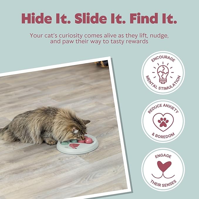 TRIXIE Cat Activity Hide 'N Slide Strategy Game – Cat Puzzle Toy with Treat Dispenser for Mental Stimulation – Interactive Puzzle Feeder for Enrichment Exercises – 9.1 in, ø 23 cm