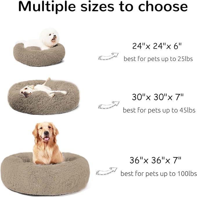 HACHIKITTY Calming Donut Cuddler Dog Bed, Round Fluffy Pet Bed with Sewn-in Cushion for Large Dogs,Washable, Taupe, XLarge 36''