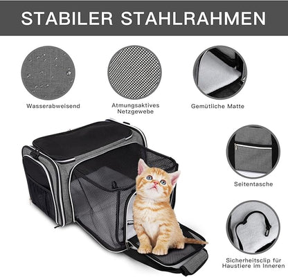BAGLHER Cat Carrier Bag,Airline Approved Pet Carrier Soft Side Pet Travel 5 Sides Open Doors 3 Sides Expandable Foldable Dog Carrier with Fleece Pad