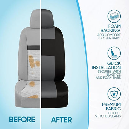 BDK PolyPro Car Seat Covers Full Set in Gray on Black, Front and Rear Split Bench Seat Covers for Cars, Easy to Install Car Seats Cover Set and Accessories for Auto Trucks Van SUV - Gray